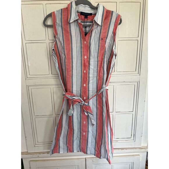 NWT Tommy Hilfiger size 6 sleeveless linen blend striped dress - Picture 1 of 3